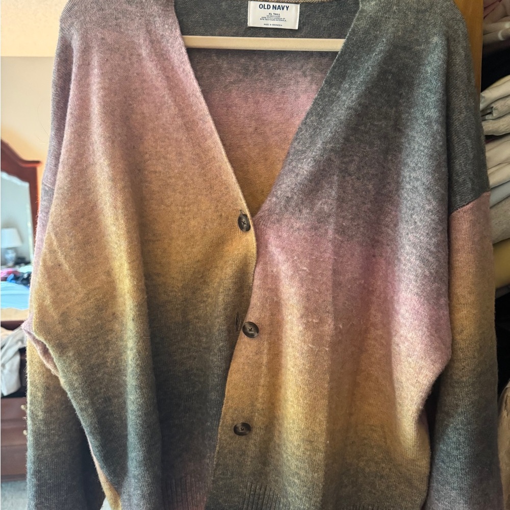 Old Navy Women's Cardigan - Gray, Pink, Yellow Gradient
